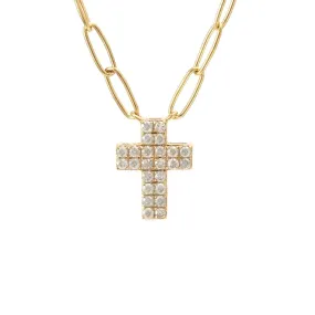 14K Yellow Gold Diamond Double Row Cross Necklace