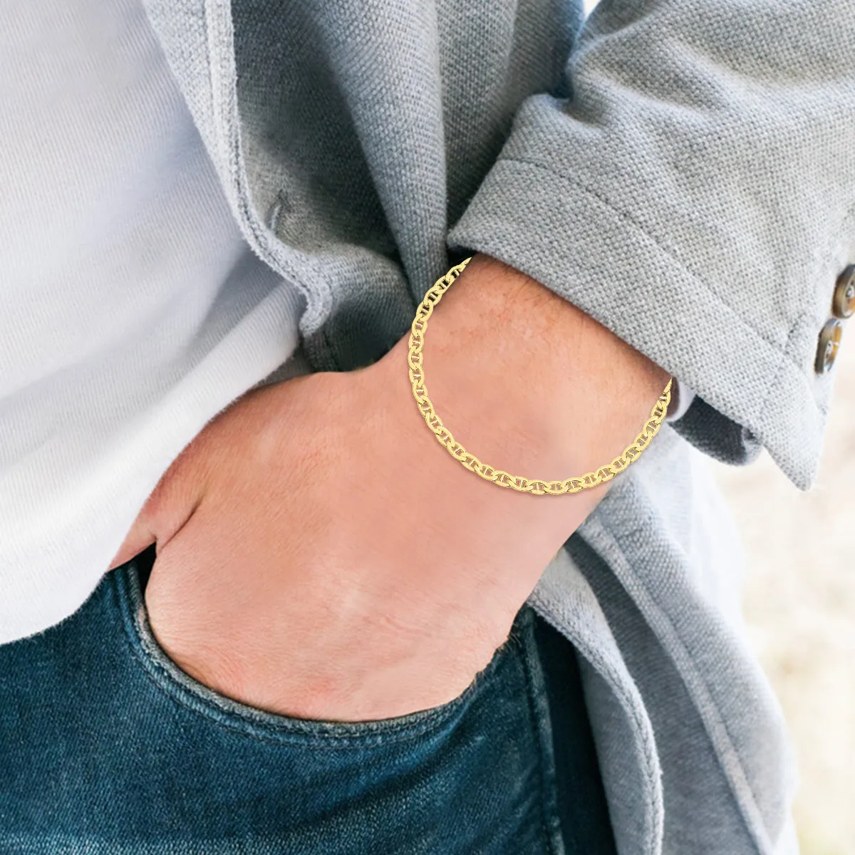 14K Yellow Gold Filled 4.2Mm Mariner Link Chain Bracelet With Lobster Clasp