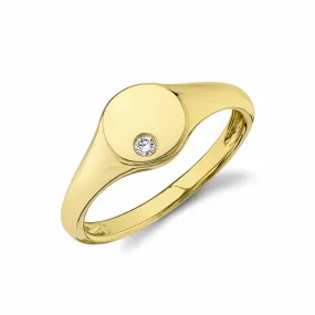 14K Yellow Gold Signet Ring with Diamond