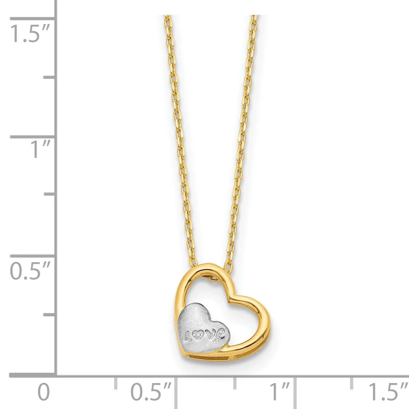 14K Yellow Gold, White Rhodium Love Heart in Heart Design with 17-inch  Necklace