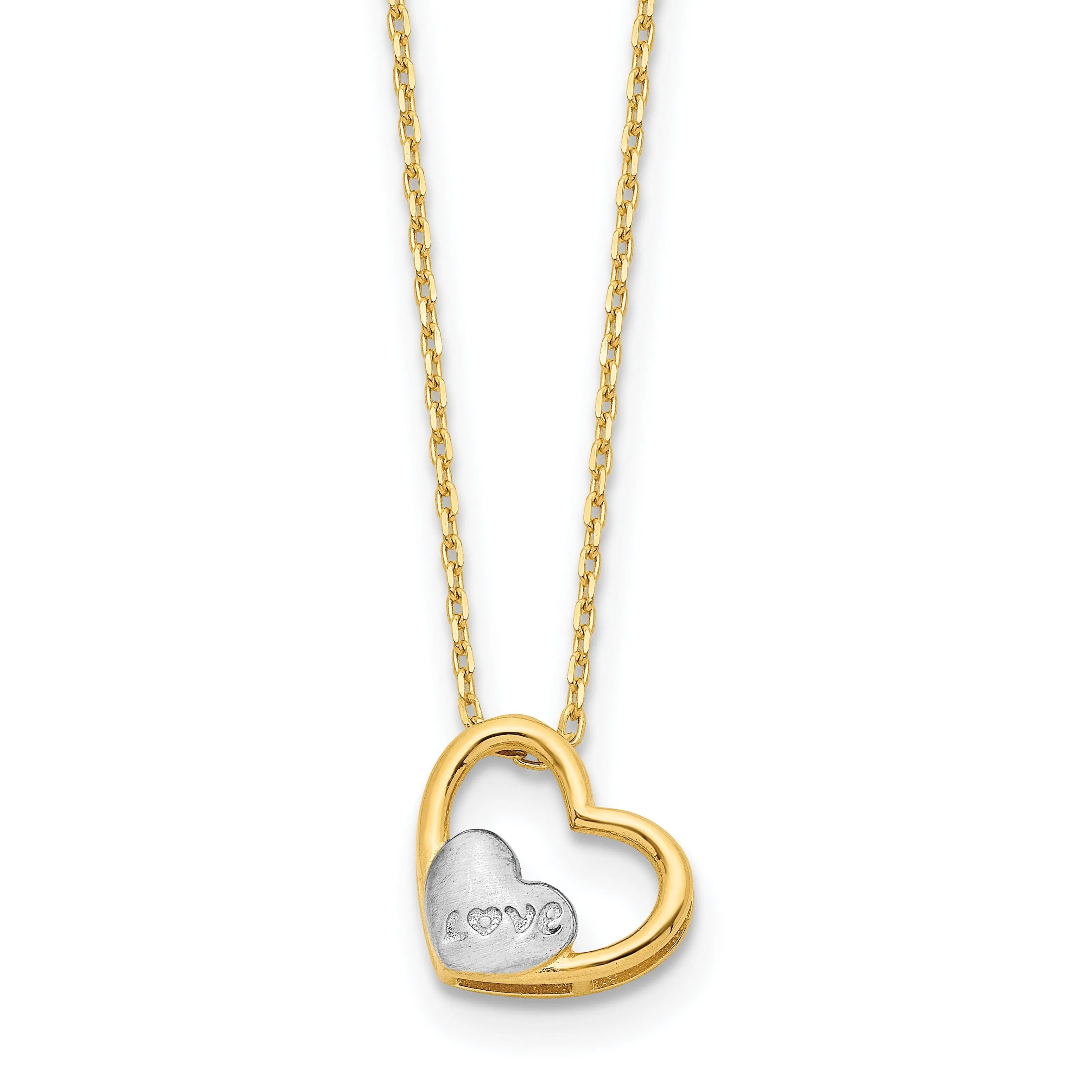 14K Yellow Gold, White Rhodium Love Heart in Heart Design with 17-inch  Necklace