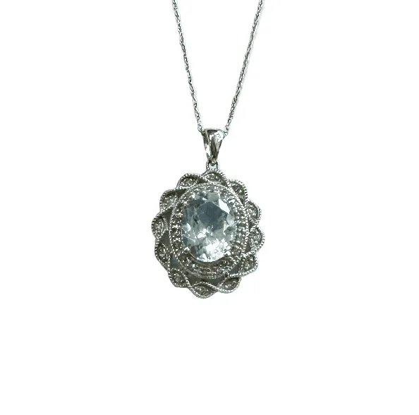 14KT Aquamarine & Diamond Necklace