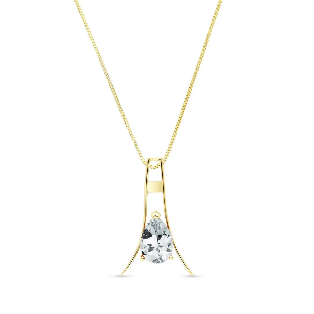 1.5 Carat 14K Solid Yellow Gold Walking In Rain Aquamarine Necklace