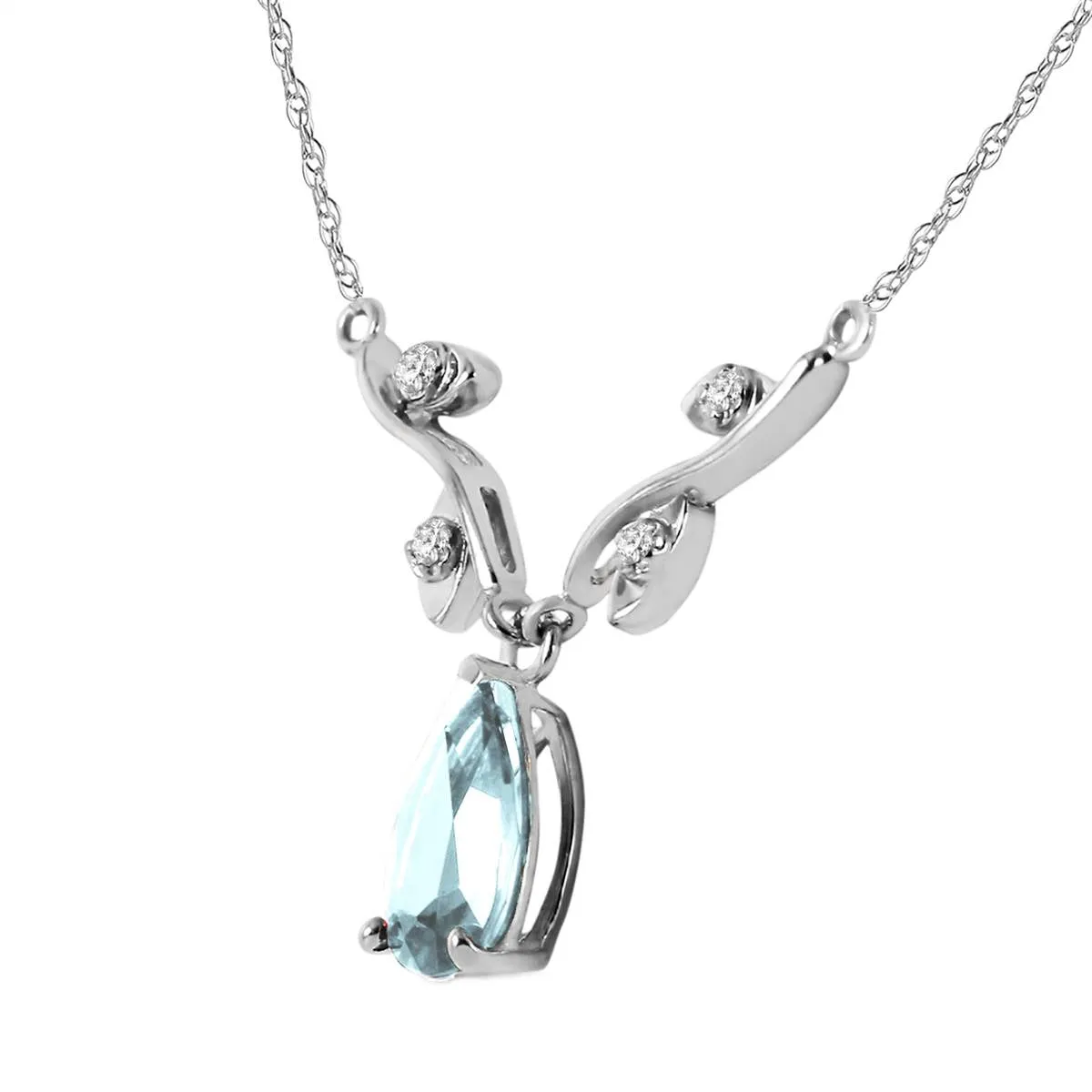 1.52 Carat 14K Solid White Gold Necklace Natural Diamond Aquamarine