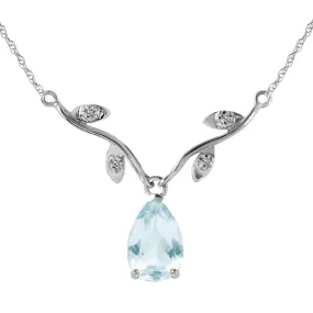 1.52 Carat 14K Solid White Gold Necklace Natural Diamond Aquamarine