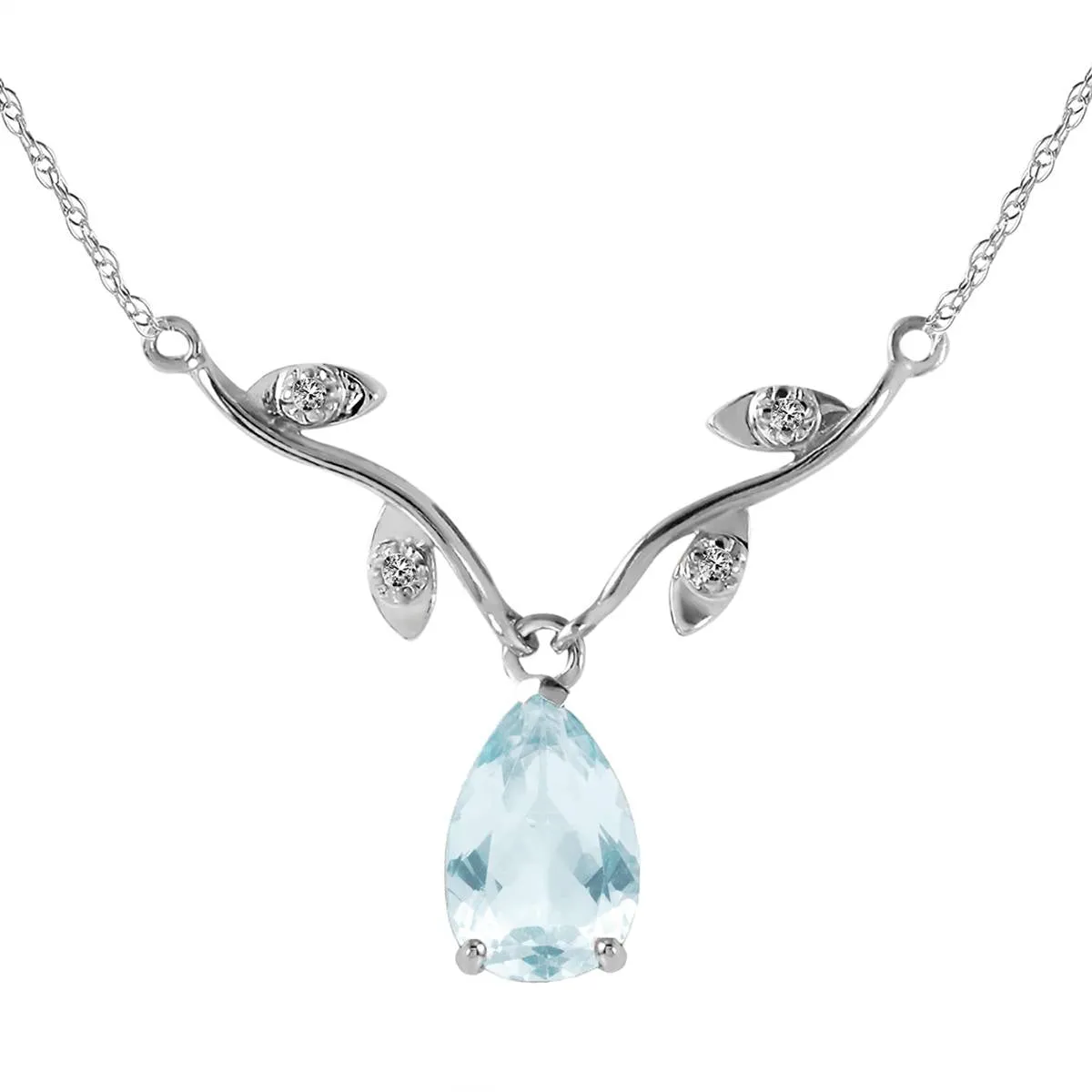 1.52 Carat 14K Solid White Gold Necklace Natural Diamond Aquamarine