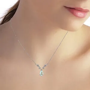 1.52 Carat 14K Solid White Gold Necklace Natural Diamond Aquamarine