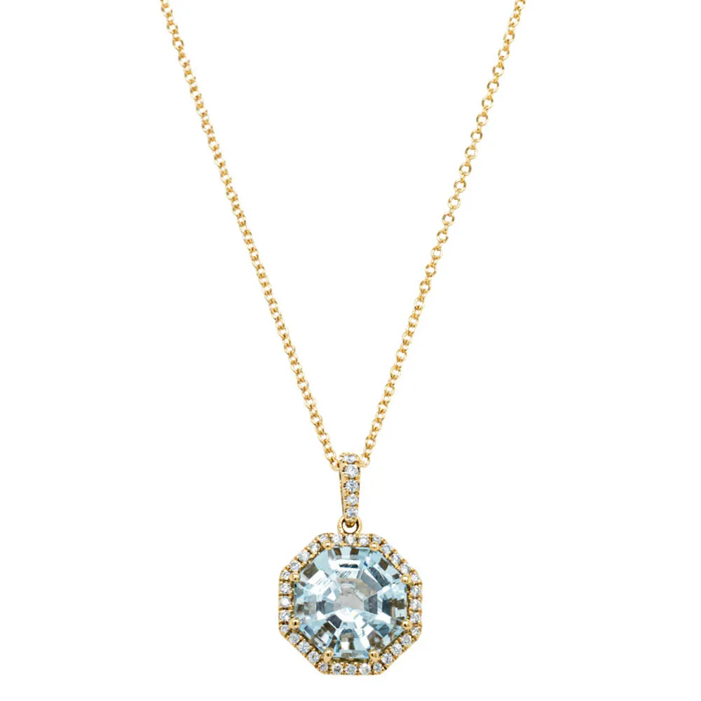 18ct Yellow Gold Aquamarine & Diamond Sierra Pendant