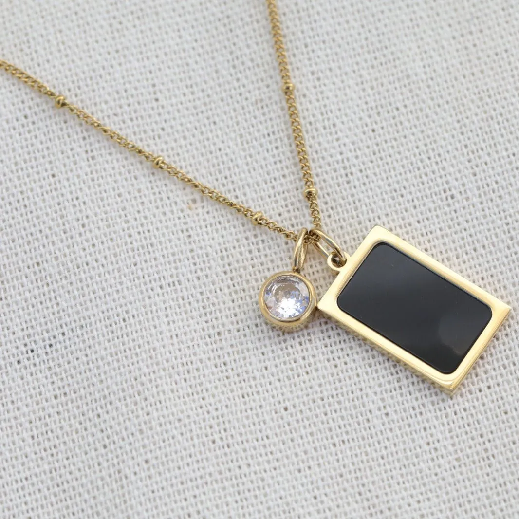 18k Gold Filled Necklace - Birthstone Necklace - Black Pendant Necklace