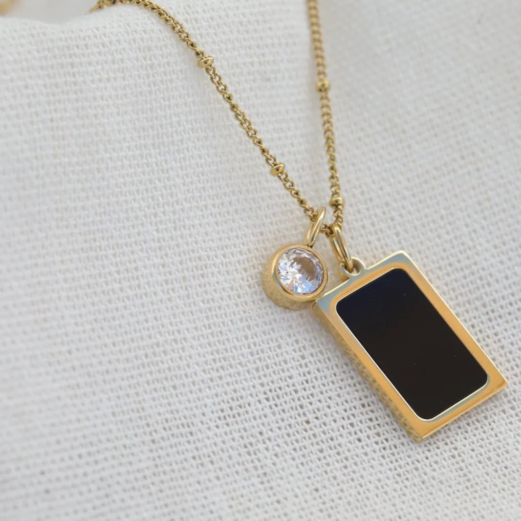 18k Gold Filled Necklace - Birthstone Necklace - Black Pendant Necklace