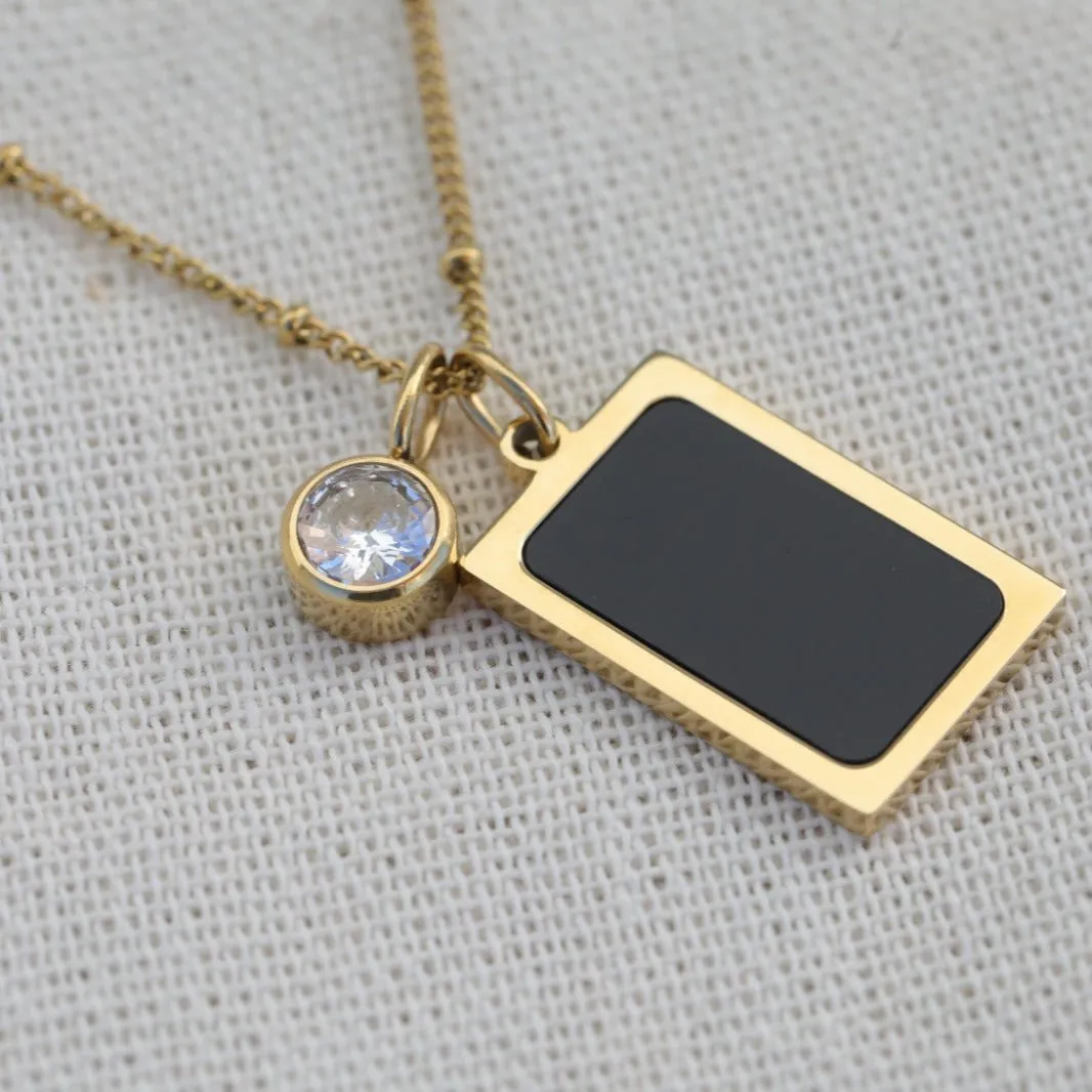 18k Gold Filled Necklace - Birthstone Necklace - Black Pendant Necklace