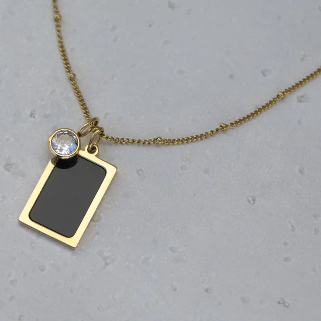 18k Gold Filled Necklace - Birthstone Necklace - Black Pendant Necklace