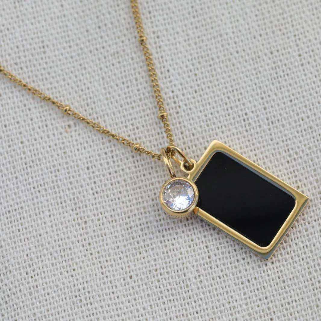 18k Gold Filled Necklace - Birthstone Necklace - Black Pendant Necklace