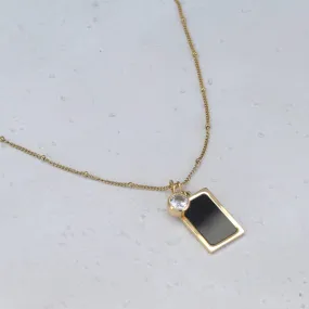 18k Gold Filled Necklace - Birthstone Necklace - Black Pendant Necklace