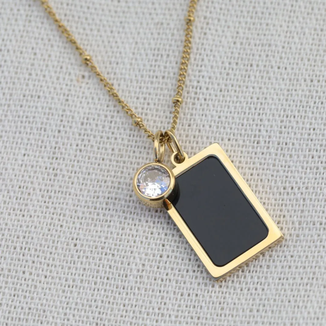 18k Gold Filled Necklace - Birthstone Necklace - Black Pendant Necklace