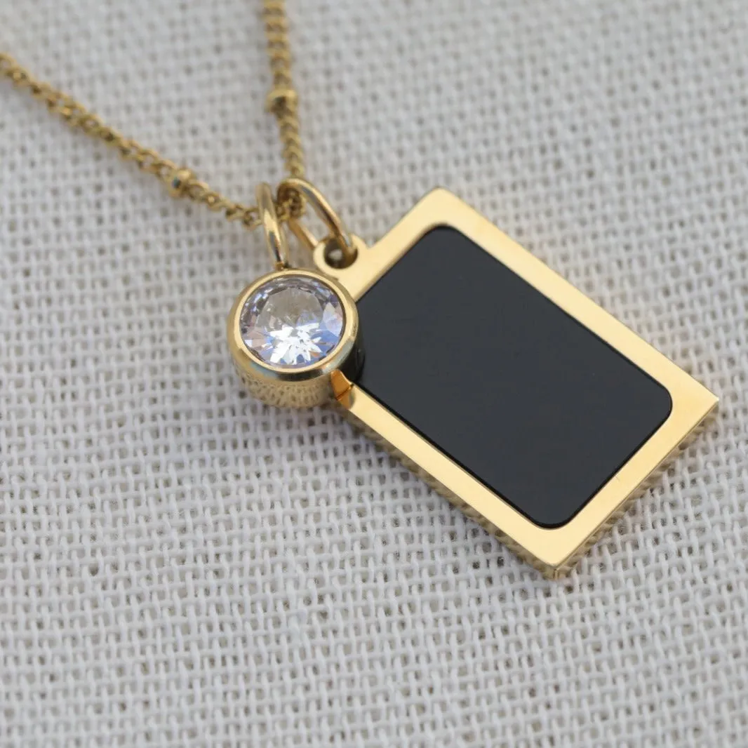 18k Gold Filled Necklace - Birthstone Necklace - Black Pendant Necklace