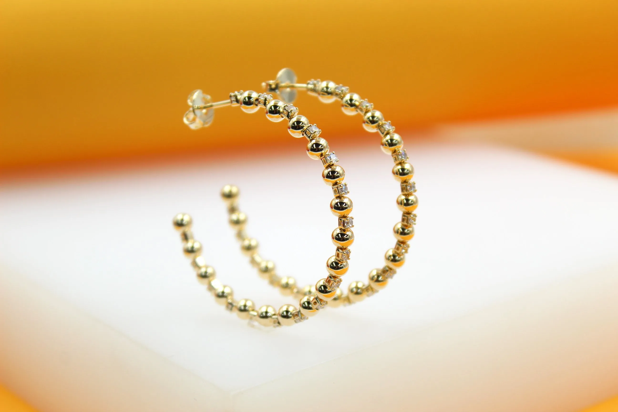 18K Gold Filled Zirconia Beaded Open Hoop Earrings (K78A)