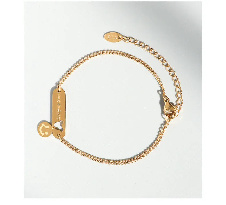 18K Gold Hollow Little Mouse Smiley Face Bracelet - Planderful Everyday Genie Collection