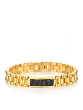 18K Gold Id President Link Black Cz Id Bracelet