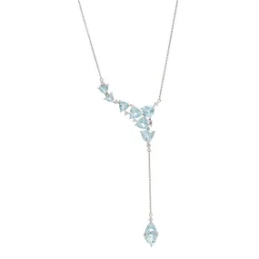 18k Mirage White Gold Necklace With 0.19 Cts Vs-Gh Diamonds  And Aquamarine