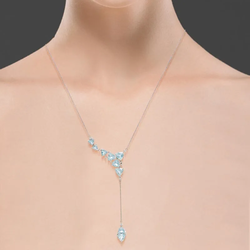 18k Mirage White Gold Necklace With 0.19 Cts Vs-Gh Diamonds  And Aquamarine