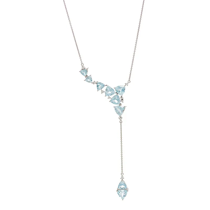 18k Mirage White Gold Necklace With 0.19 Cts Vs-Gh Diamonds  And Aquamarine