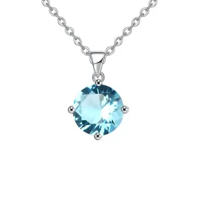 18K White Gold 1 Carat Created Aquamarine Round Stud Necklace Plated 18 inch