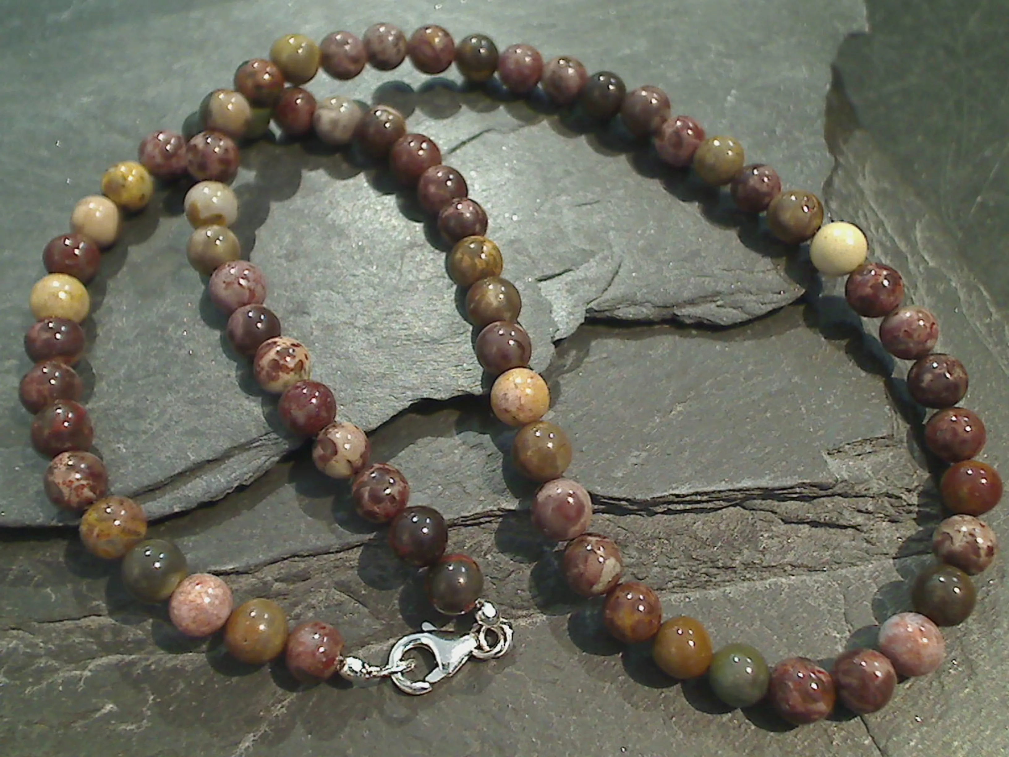 18" Jasper 6MM Necklace, Sterling Silver Clasp