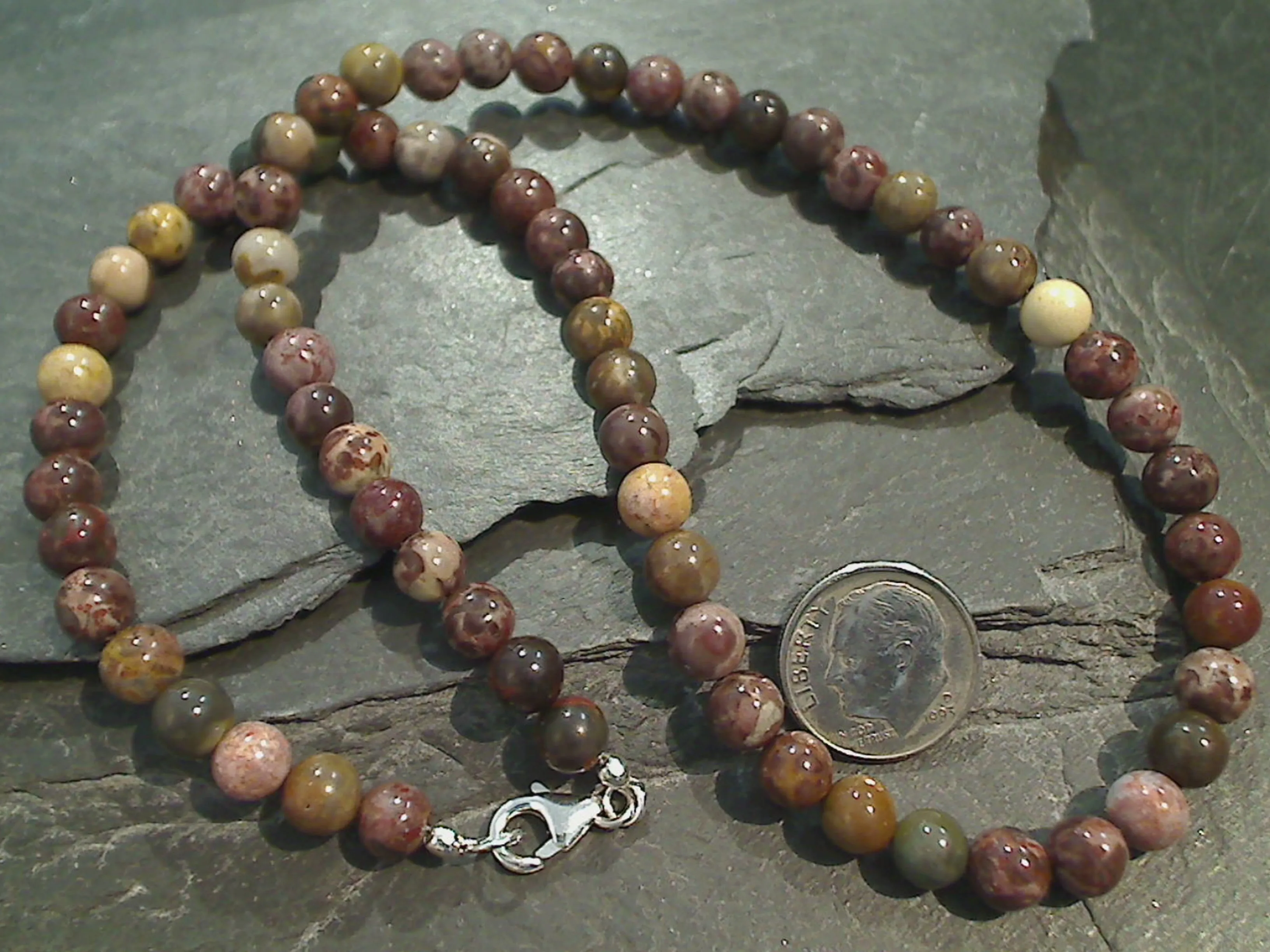 18" Jasper 6MM Necklace, Sterling Silver Clasp