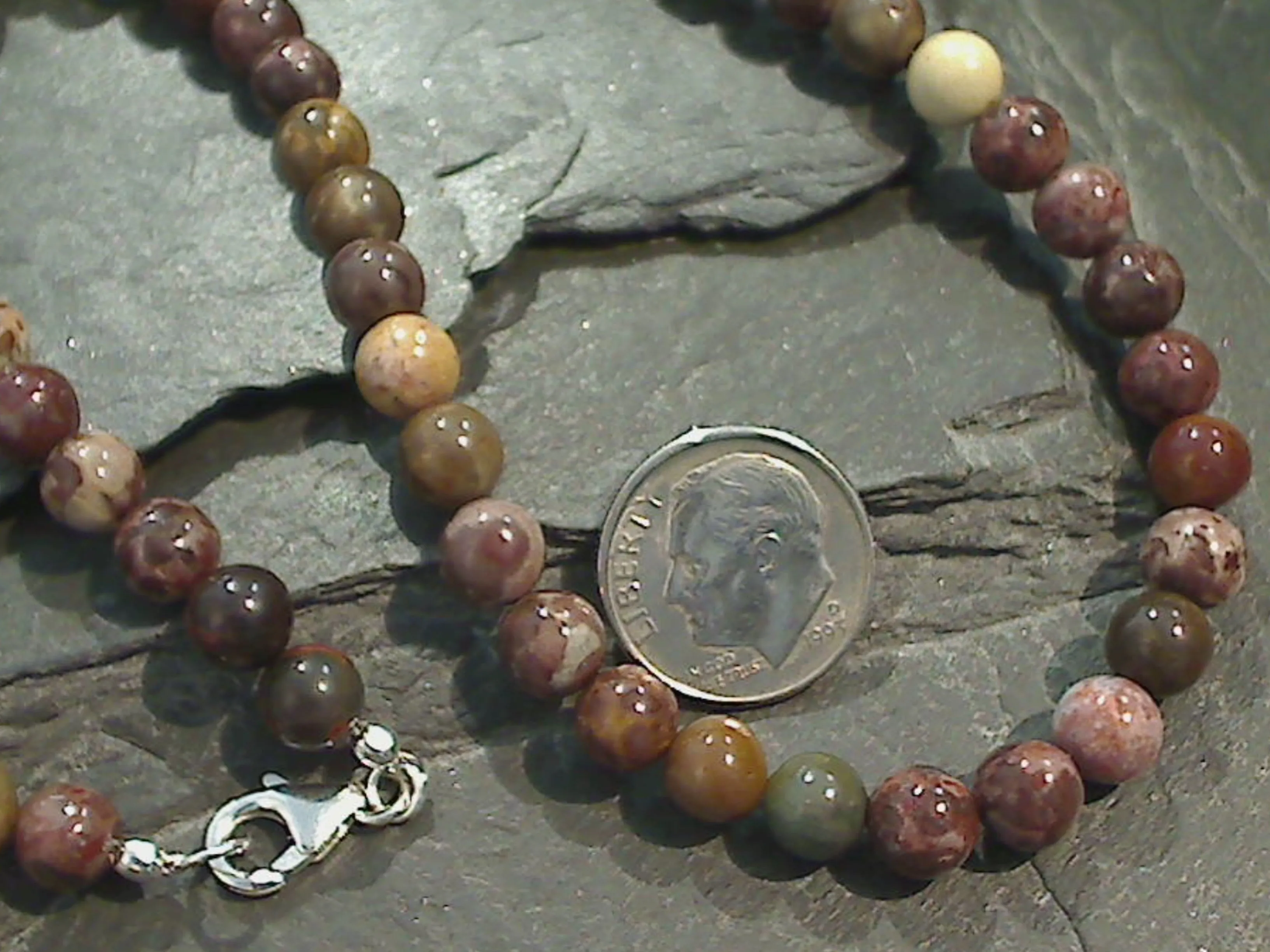 18" Jasper 6MM Necklace, Sterling Silver Clasp