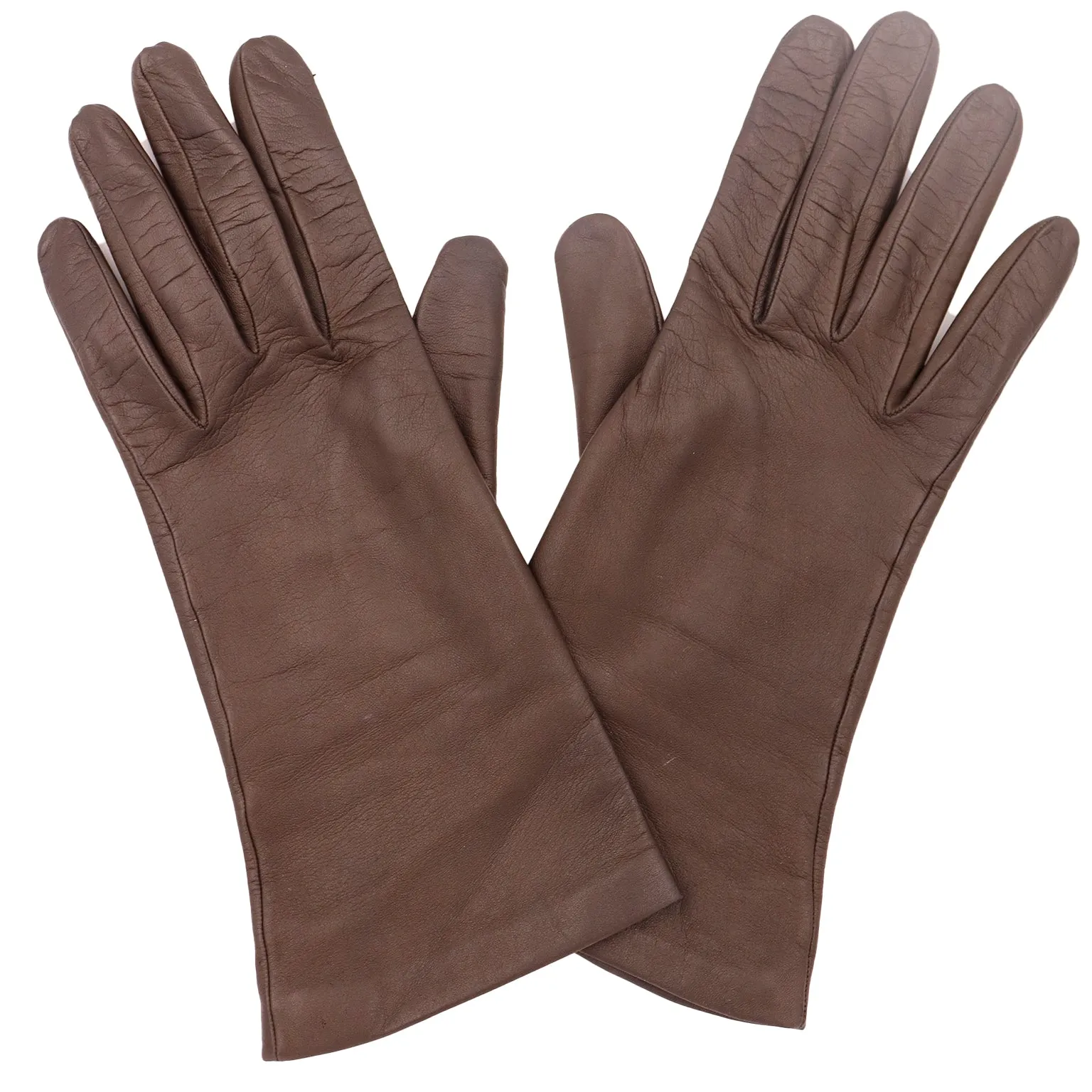 1970s Loewe Vintage Brown Leather Silk Lined Gloves