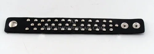 2 Snap Adjustable Black Bracelet with Studs