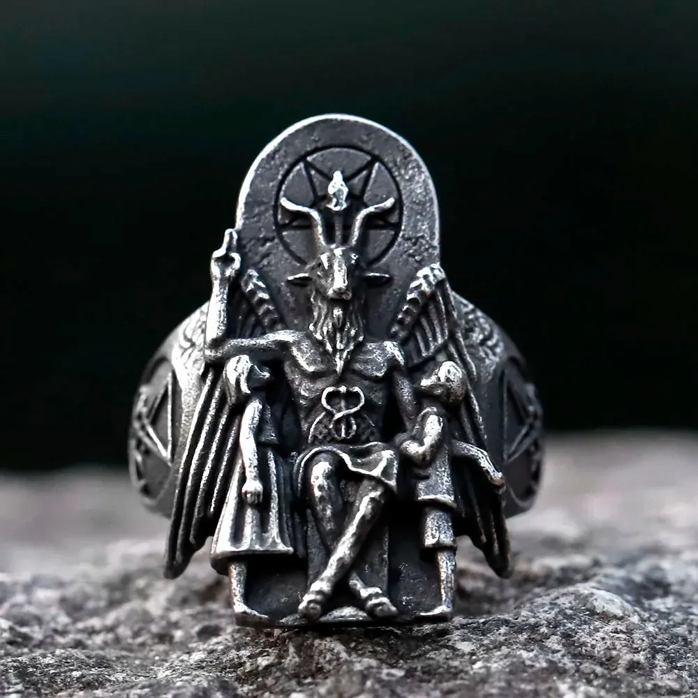 2024 Vintage Lucifer Satan Signet Ring for Men - Anubis Stainless Steel Fashion Punk Jewelry Gift