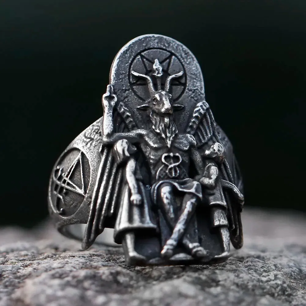 2024 Vintage Lucifer Satan Signet Ring for Men - Anubis Stainless Steel Fashion Punk Jewelry Gift