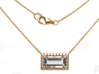 2.06carat Aquamarine Center with Diamond Halo East - West Set Solitaire Pendant Necklace