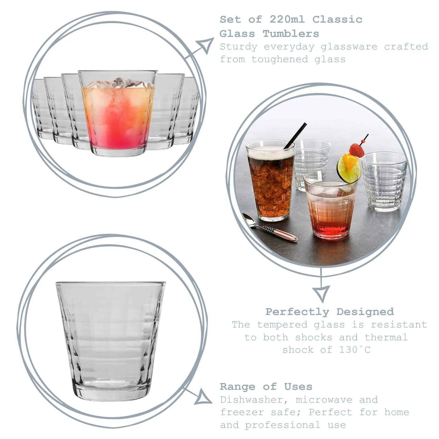 220ml Prisme Tumbler Glasses - Pack of Six - By Duralex