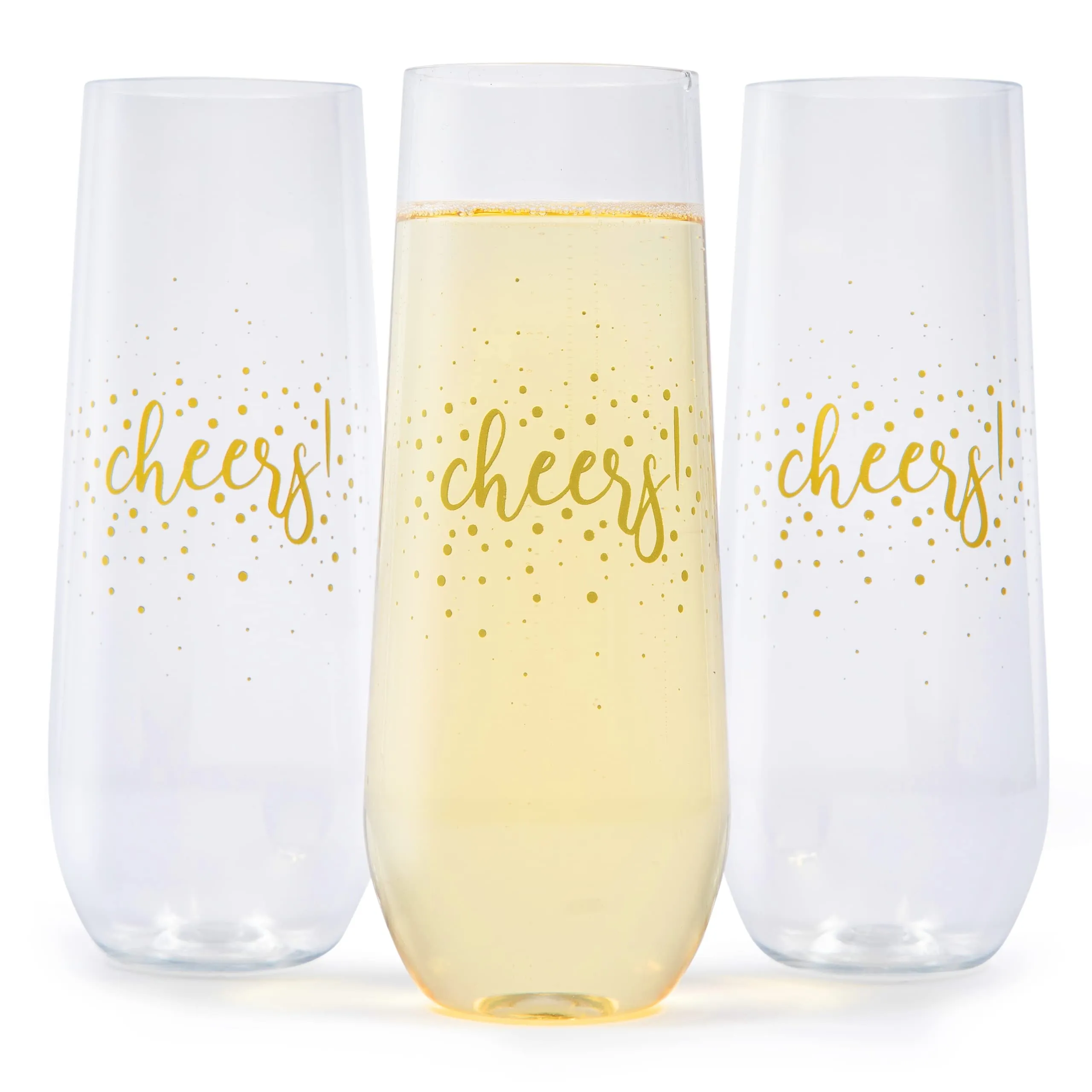 24pk Stemless Plastic Champagne Flutes, 9 Oz - Clear Plastic Wine Glasses