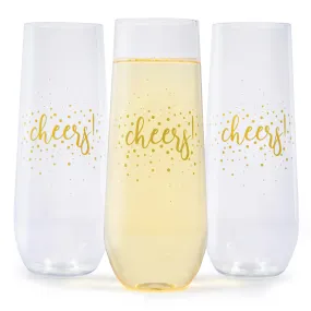 24pk Stemless Plastic Champagne Flutes, 9 Oz - Clear Plastic Wine Glasses