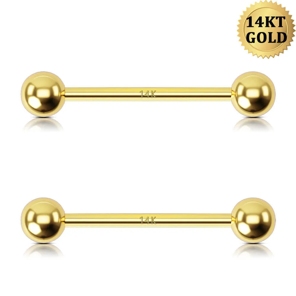 2Pcs 14K Gold Nipple Ring Solid Ball Nipple Piercing Barbell