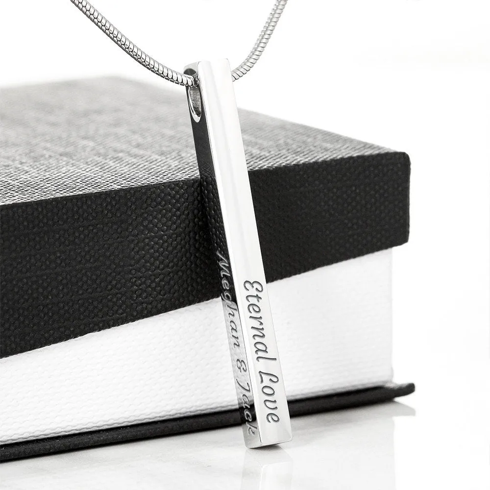 4 Sided Custom Bar Necklace With A Romantic Message Card