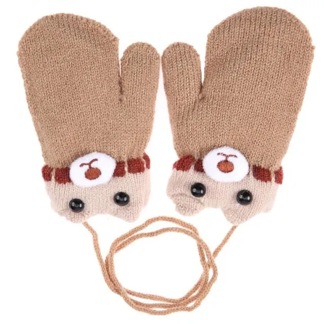 6 Colors  Winter Baby Warm Gloves Cute Bear Pattern Fleece Children Boys Girls Knitting Gloves Mittens