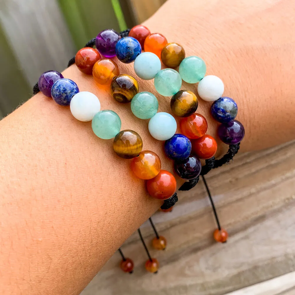 7 Chakra Gemstone Adjustable Handmade Woven Cord Bracelet