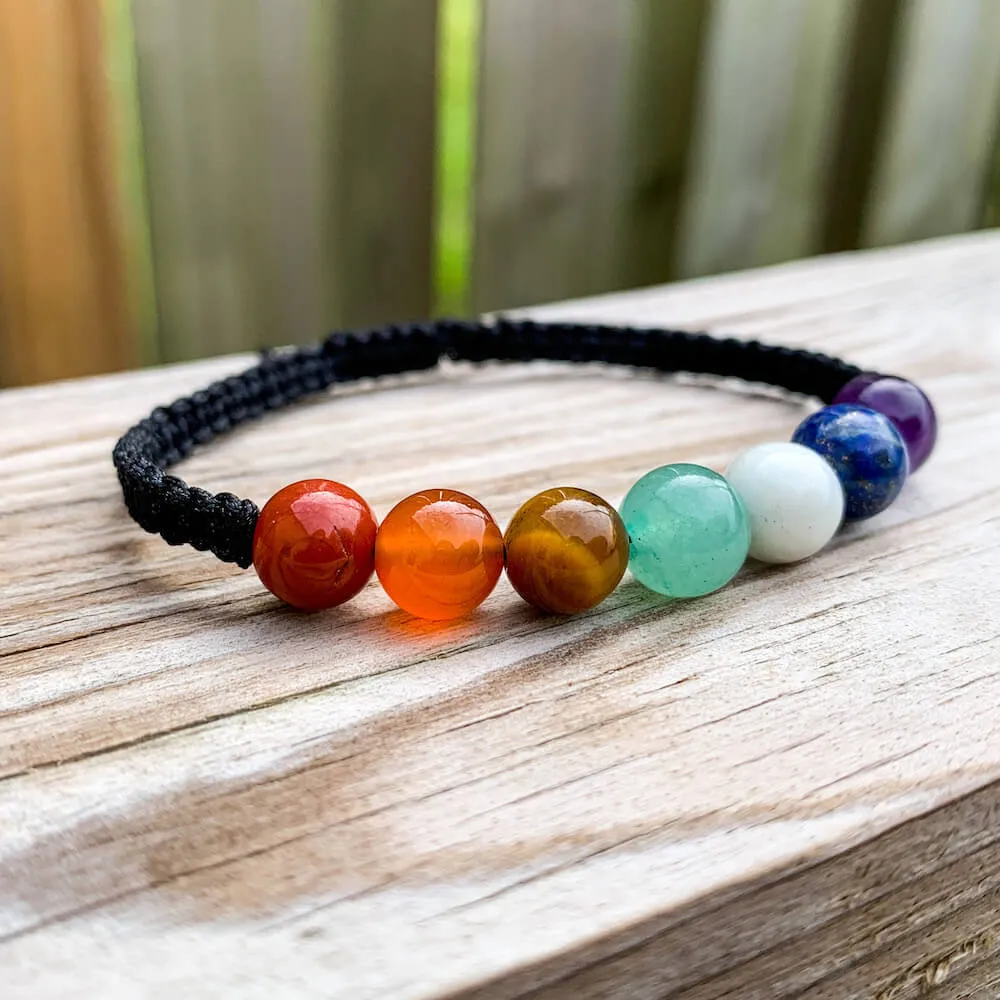 7 Chakra Gemstone Adjustable Handmade Woven Cord Bracelet