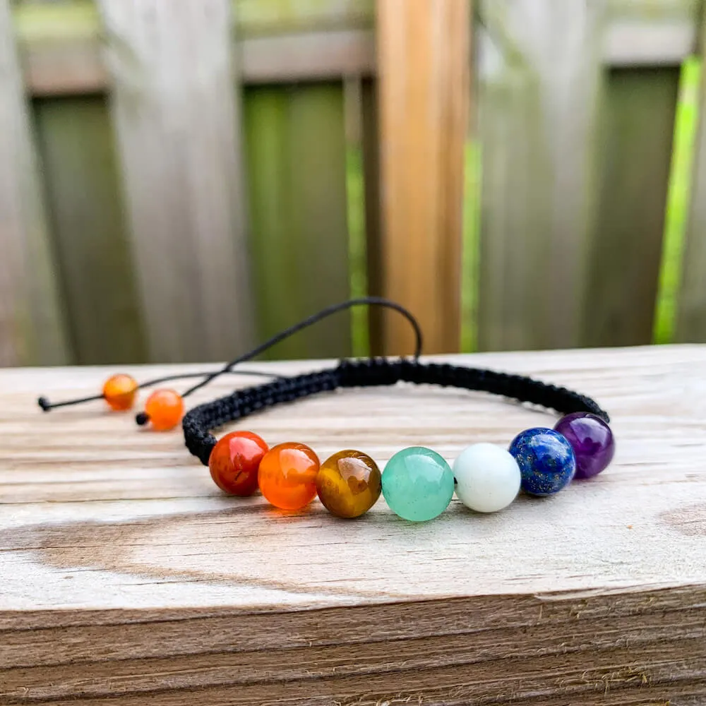 7 Chakra Gemstone Adjustable Handmade Woven Cord Bracelet