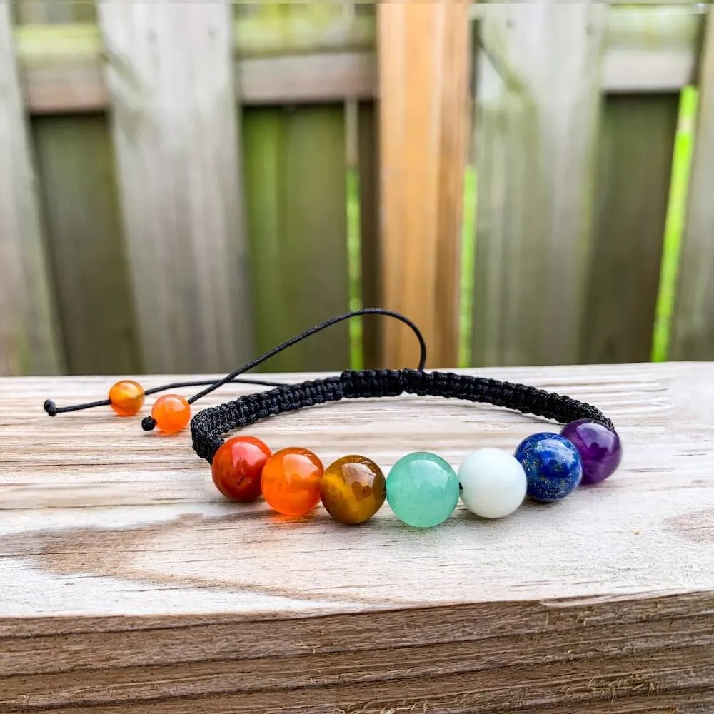 7 Chakra Gemstone Adjustable Handmade Woven Cord Bracelet