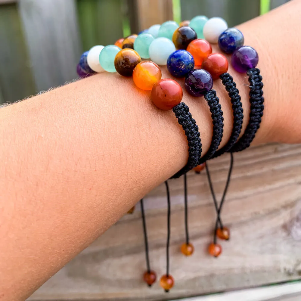 7 Chakra Gemstone Adjustable Handmade Woven Cord Bracelet