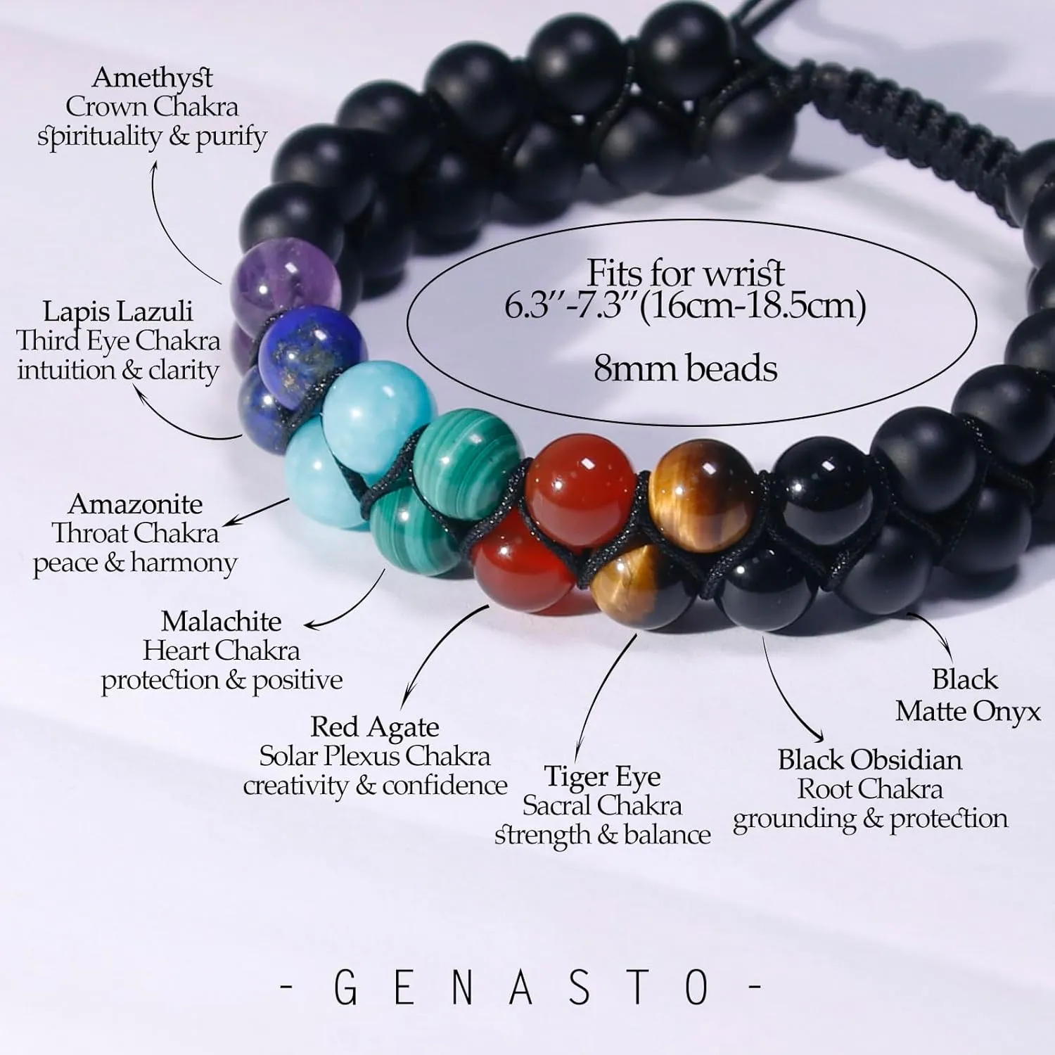 7 Chakras Crystals Bracelet, 8mm