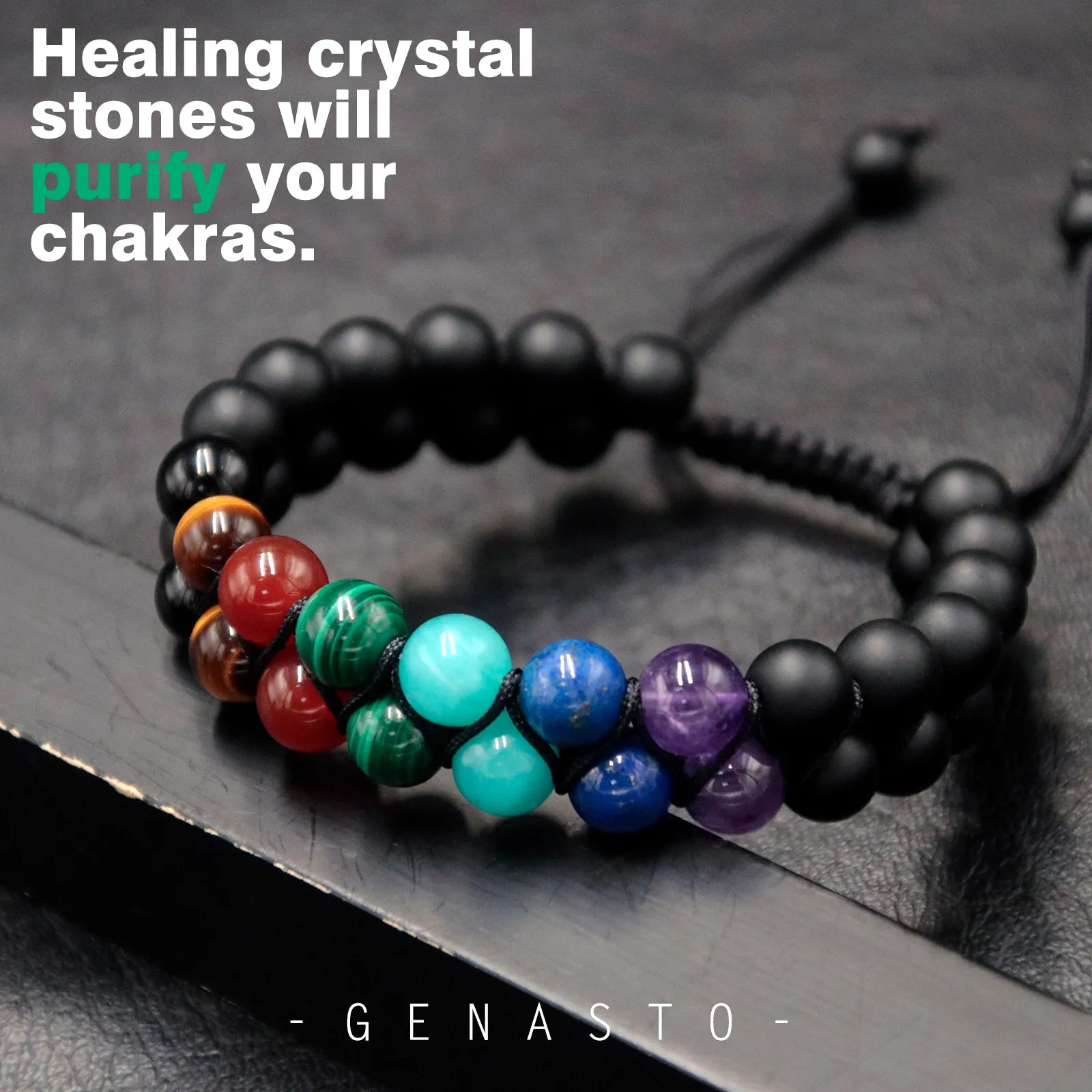 7 Chakras Crystals Bracelet, 8mm