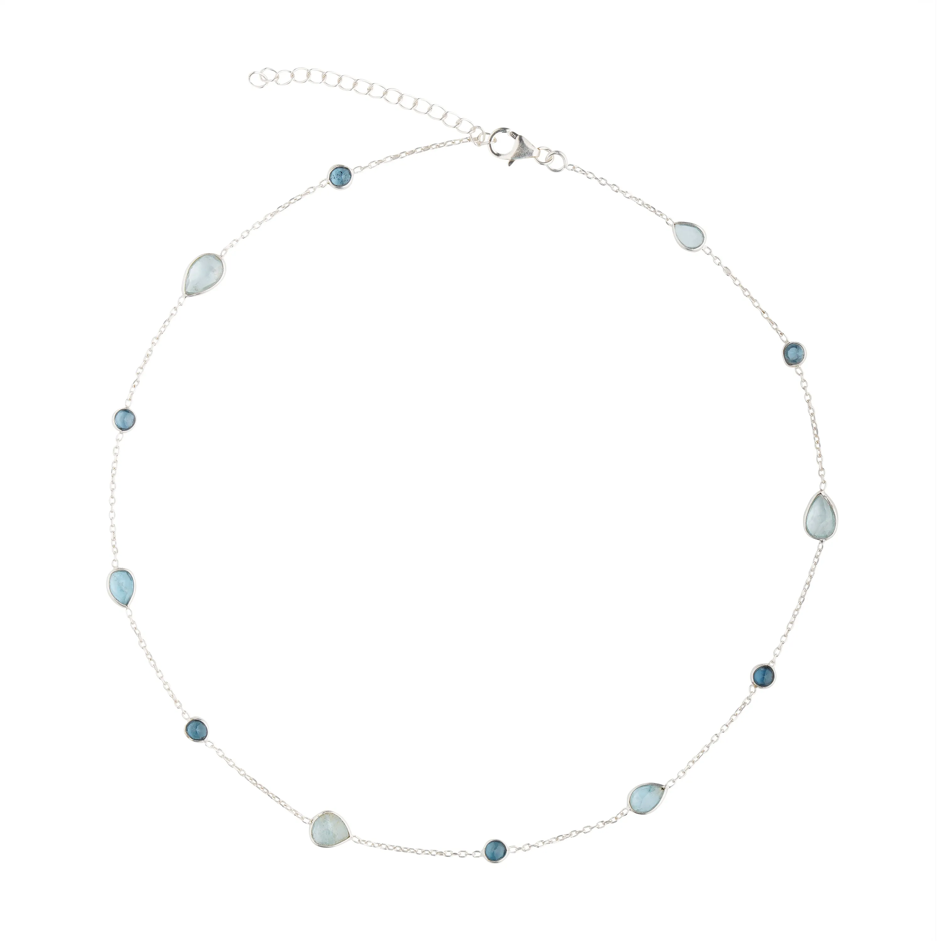 925 Sterling Silver Necklace - Kyanite and Aquamarine Stone