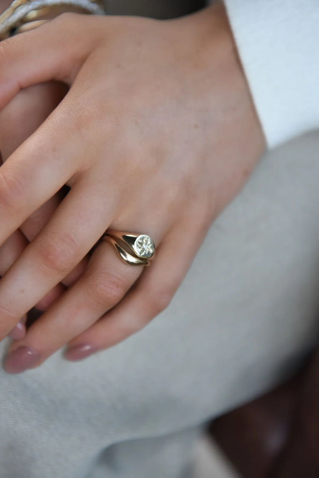 9ct Yellow Gold Diamond Set Star Signet Ring